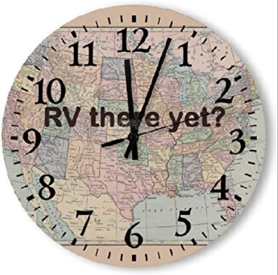 Rv There Yet Wall Clock 10 Inch Map Round Wall Clock Battery Operated ...