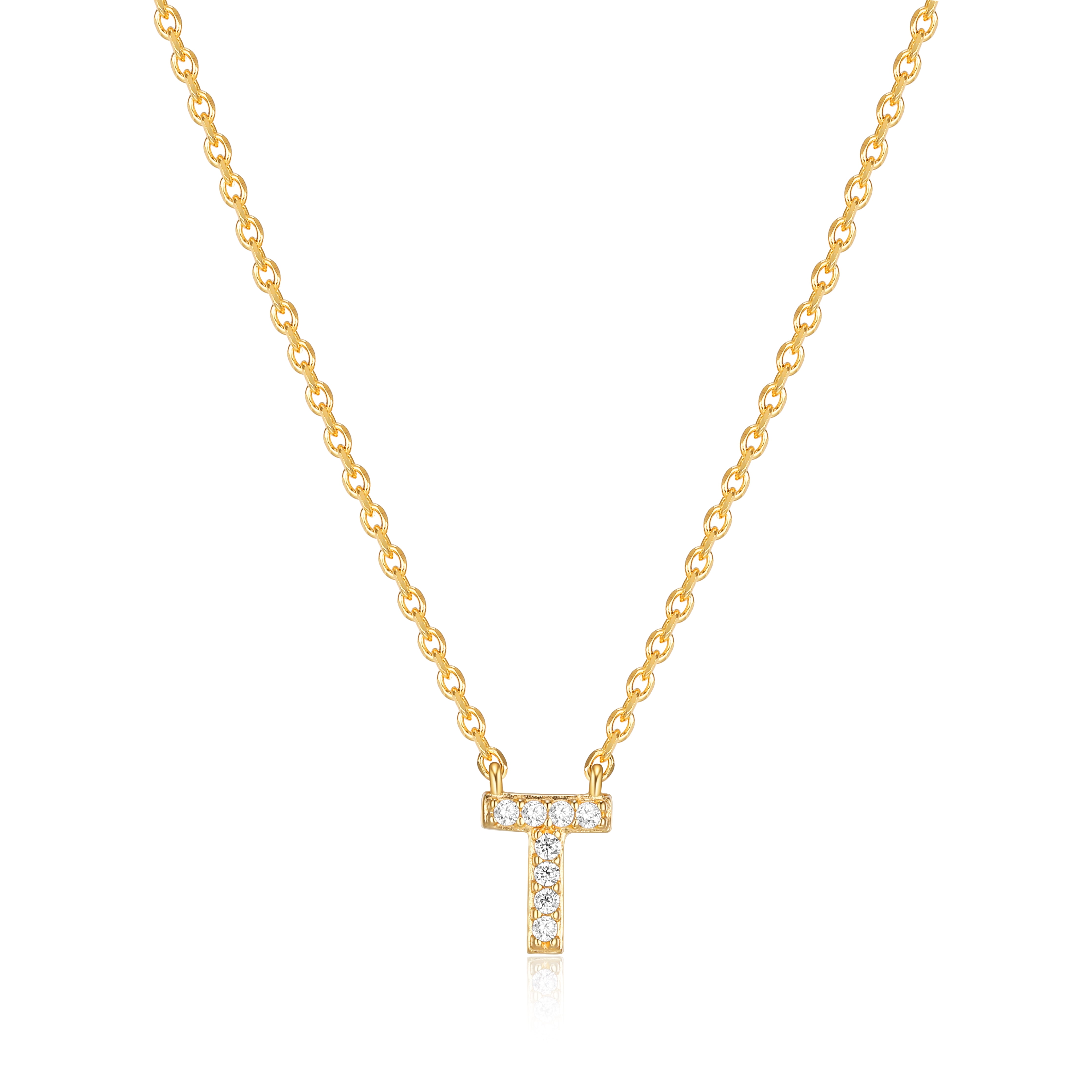 Forever Facets "T" CZ Necklace in Gold over Sterling Silver, Adult Female
