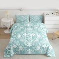 thumbnail image 2 of Homewish Vintage Western Dragon Full Size Comforter Sets, Cyan Damask Flower Print Bedding Comforter Set, Hippie Mandala Style Reversible Bedding Sets, Ultra Soft Bedroom Decor, 3-Piece, 2 of 8