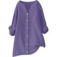 thumbnail image 4 of Women's Solid Colored Linen Blend Stand Collar Long Sleeve Button Shirt, 4 of 5