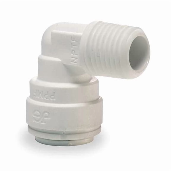 Push-Fit Elbow Fitting, 1/4 in Tube Size, Acetal, White, 10 PK