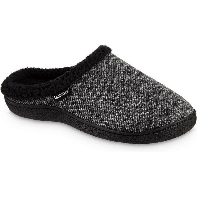 Isotoner Advanced Memory Foam Herringbone Harvey Clog ECO Comfort Slippers - 96079 (Black, XL)