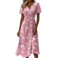 thumbnail image 2 of Sundresses for Women Crossover Wrap V Neck Short Sleeve Summer Dress Casual Loose A-Line Knee Length Swing Dress, 2 of 7