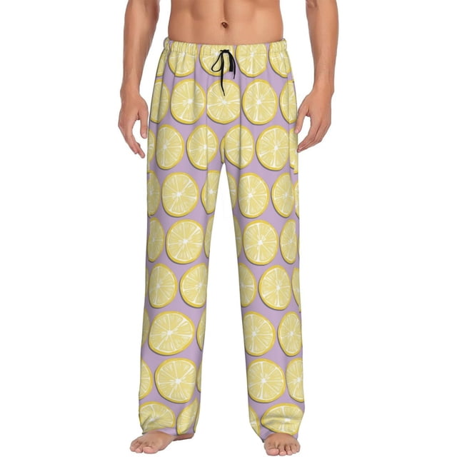 Fotbe Yellow Lemon Slices Pantalones de Pijama para Hombre, Pantalones de Dormir, Pantalones de Casa con Cintura Ajustable y Bolsillos-Small