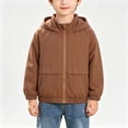 thumbnail image 2 of Lutiedan Zip Up Jacket for Boys Long Sleev Hooded Windproof Jackets Casual Lightweight School Outerwear with Pocket Size 4-13,Brown, 2 of 8