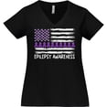 thumbnail image 3 of Inktastic Epilepsy Awareness Purple Ribbons and Flag Women's Plus Size V-Neck T-Shirt, 3 of 5