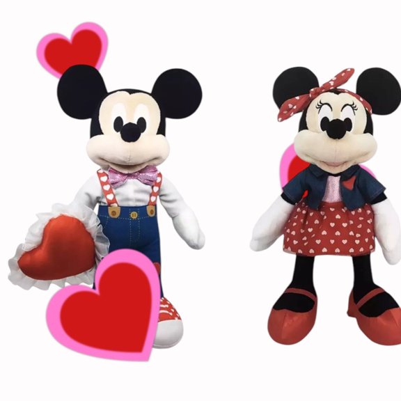 Pair Disney 2021 Mickey & Minnie Mouse Valentine's Love Heart Medium Plush 13"