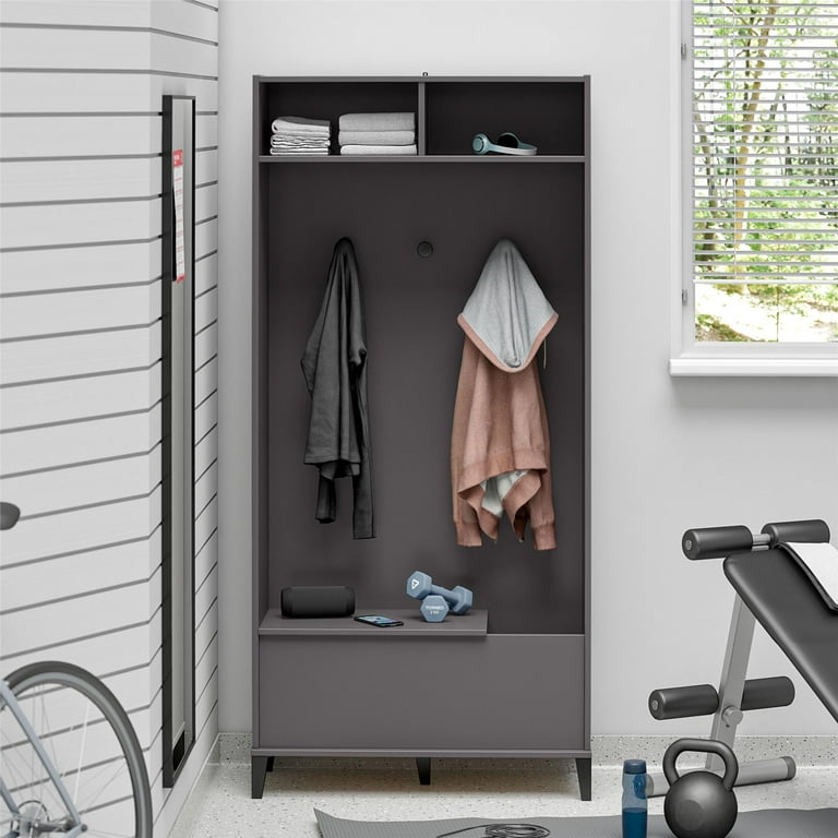 Flex Gym Cabinet with Yoga Mat Storage Bench Seat, Graphite