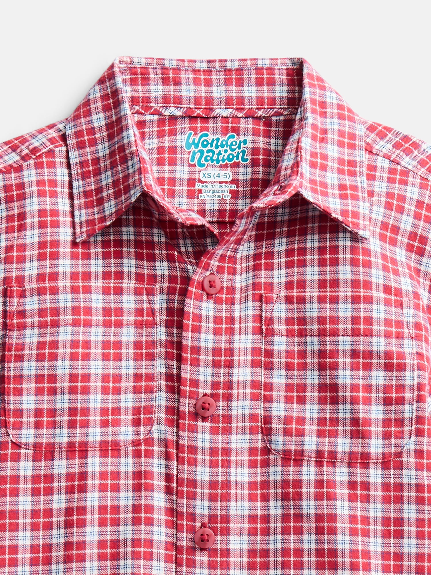Wonder Nation Boys' Button Front Cotton Shirt with Short Sleeves, Sizes 4-18 & Husky
