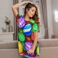 thumbnail image 3 of Easygdp Colorful Easter Eggs1 Camisón de manga corta para mujer, informal, estampado, 3 of 6