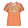 thumbnail image 5 of Youyipin Womens Tops Mexican Embroidered Tops Traditional Summer Blouse Women's Floral Printed Tunic V Neck Short Sleeve Shirts For Women, 5 of 5