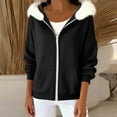 thumbnail image 4 of Women's Full Zip Hooded Jacket, Faux Fur Trim Hood, Drop Shoulder Sweatshirt, Casual Zip Up Outwear, Lounge Top, Winter Streetwear Black S, 4 of 8