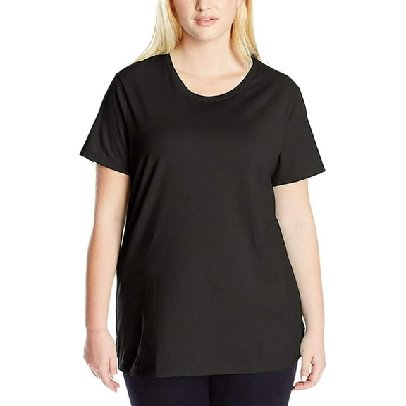 DuoJiaJ Ladies Summer Fashion Classic Solid Color Round Neck Plus Size T Shirt Women’s Boho Flowy Summer Tops Black