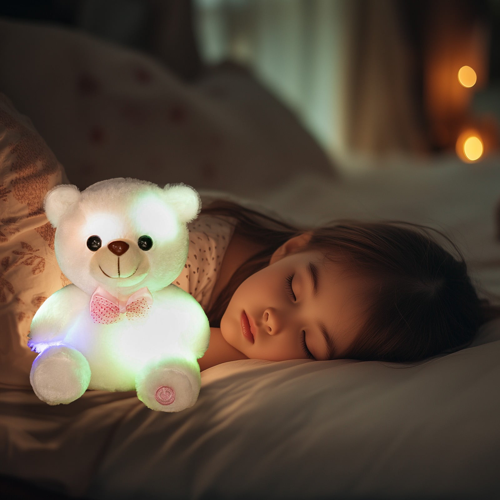 دمية دب محشوة على شكل حيوان لعيد الحب، دمية دب محشوة بإضاءة LED للأطفال الصغار والكبار، هدية عيد الميلاد للأولاد والبنات، 8 بوصات، لون أبيض