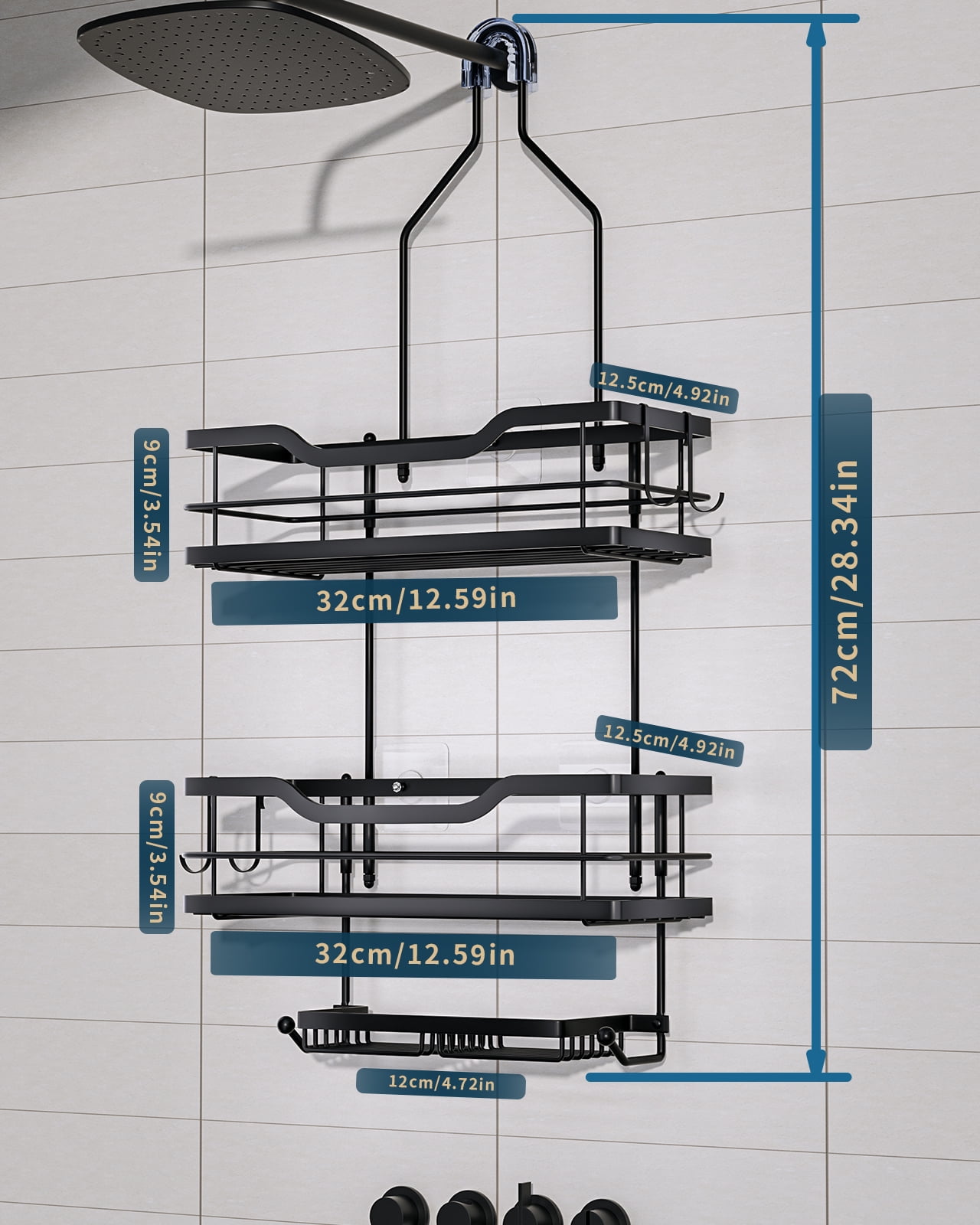 HapiRm Shower Caddy over Shower Head with Two Soap Holders