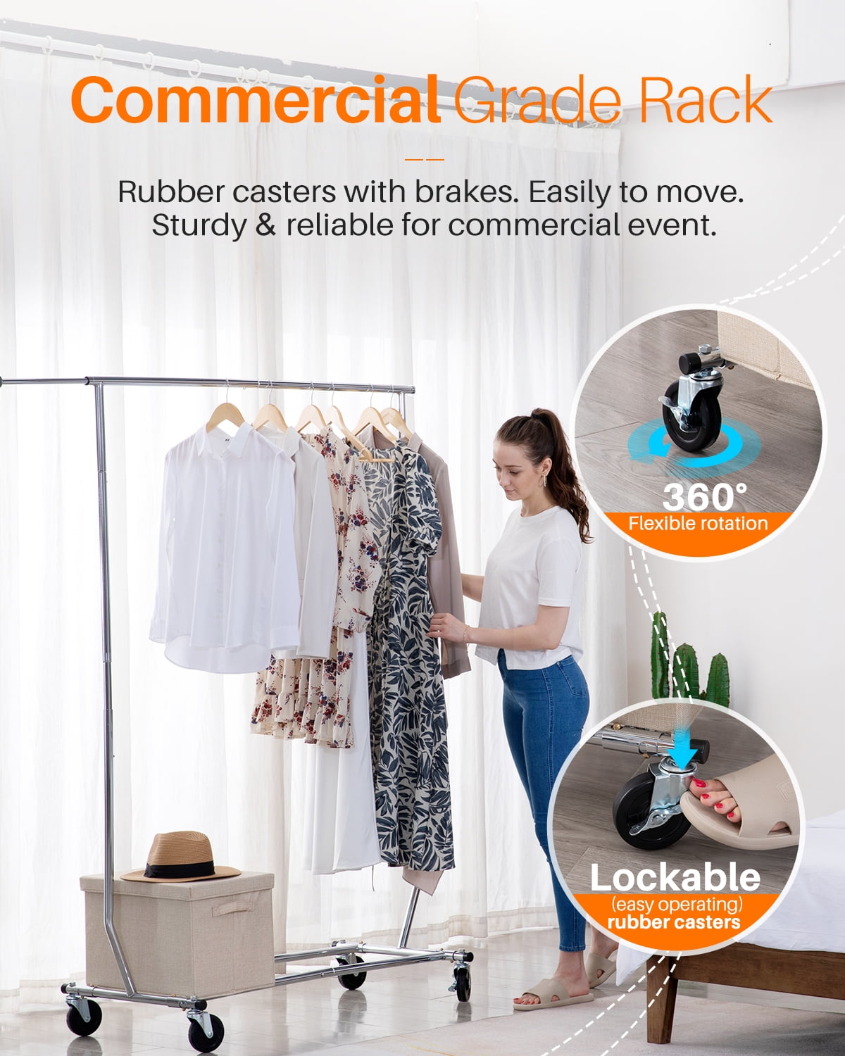 Commercial grade rolling clothes rack sale