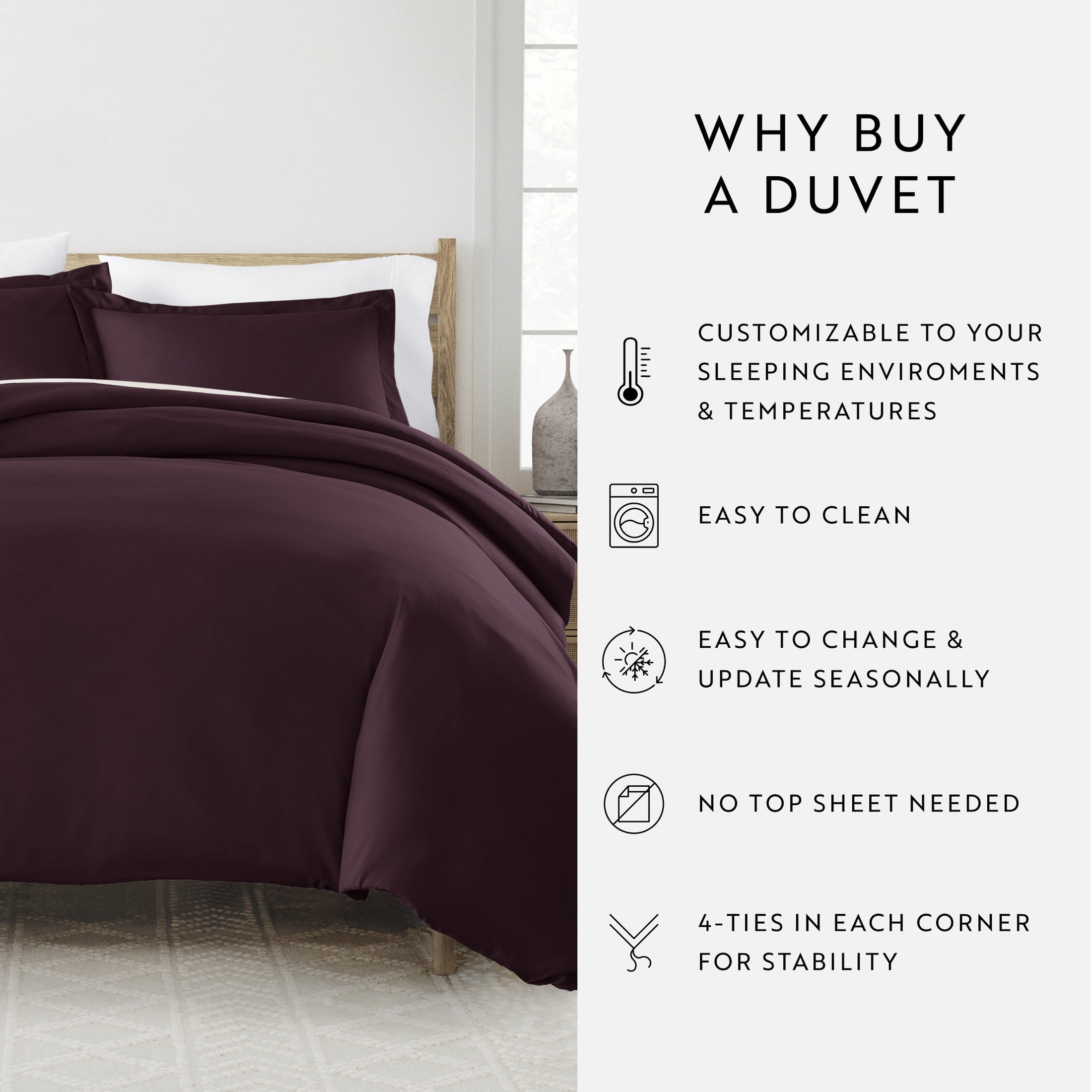 Noble Linens 3-Piece Purple Duvet Cover Set, Full/Queen