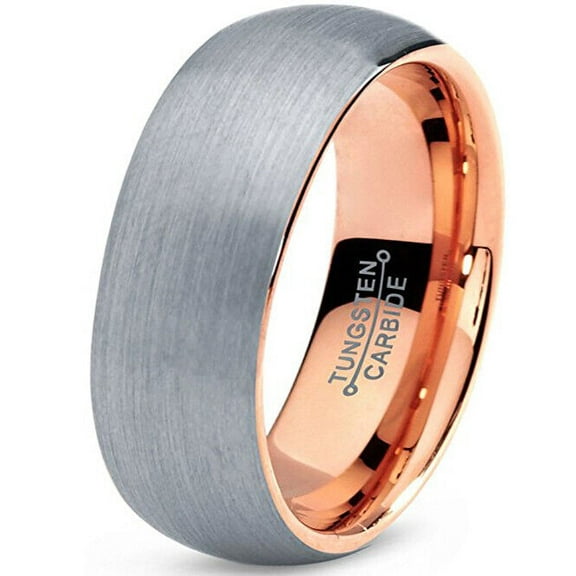 Wedding Rings Mens & Womens 7mm Rose Gold & Gray Silver Matte Tungsten Band