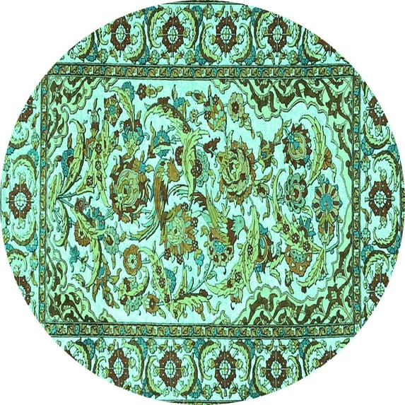 Ahgly Company Machine Washable Indoor Round Persian Turquoise Blue Traditional Area Rugs, 6' Round
