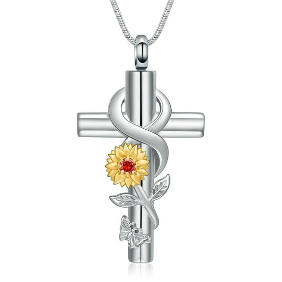 Sunflower Cross Cremation Jewelry Urn Necklace Keepsake Ashes Hair Memorial Pendant Sunflower Urn Locket Memorial Loved One Pendant for Women