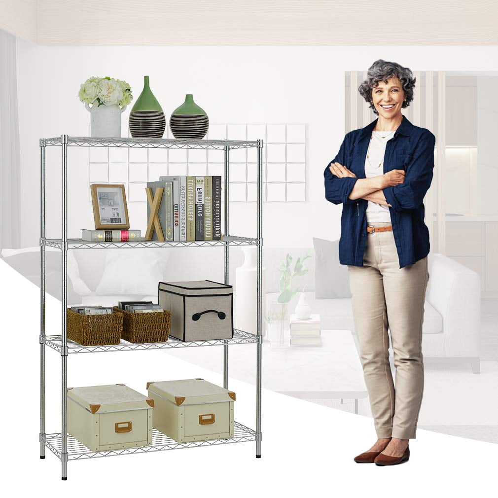 BestOffice 4 Shelf Wire Shelving Metal Large Storage Shelves Heavy Adjustable Utility Commercial Grade Steel Layer Shelf