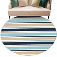 thumbnail image 2 of Minimalist Stripes Round Living Room Rugs 6 ft, Teal Navy Blue Khaki Horizontal Stripe Modern Washable Area Rug with Non-Slip Sturdy Edge Binding Round Carpet for Kitchen Office Bedroom, 2 of 9