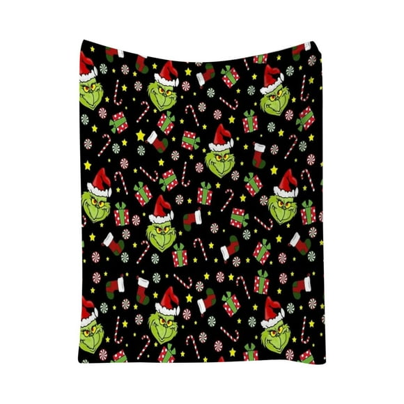 Clearance! Merry Christmas Blanket Grinchmas Blankets Warm Bed Throw Grin Ch Blanket for Sofa Chair Bed Living Room Funny Stitching Winter Companion Blessing (70x100cm )