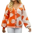 thumbnail image 2 of PiGOGI Women's Floral Cropped Cardigan Open Front Long Sleeve Knit Sweater Lightweight Casual Outerwear Fall Spring Loose Fit Print Cover Up Orange XL, 2 of 5