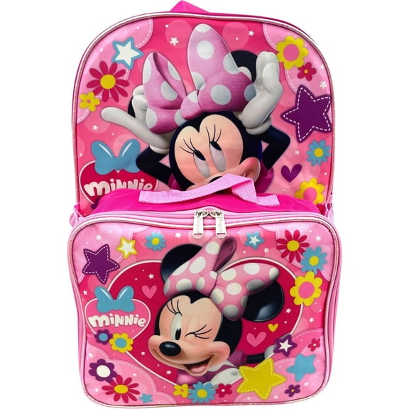 Disney Minnie Mouse 16 Inch Girl's Backpack With Removable Lunch Box Set Minnie Always Active