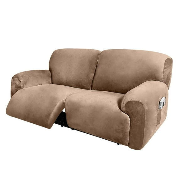 ULTICOR Extra Wide 75"" - 100"" Reclining 2 Seater Sofa Extra Wide Reclining Love Seat Slipcover 6-Piece Velvet Stretch Reclining Sofa Covers Thick Soft Washable (Sand)