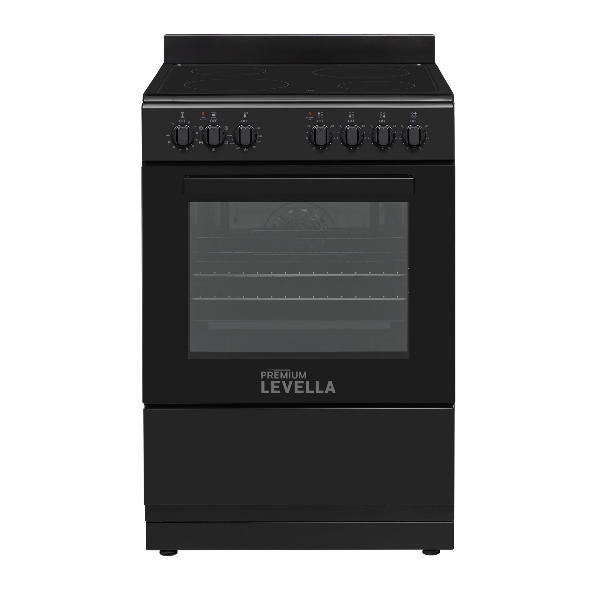 Premium Levella PREV2407VB 24" Vitroceramic Cooktop Electric Range with 4 Burners and 2.4 Cu. Ft. Single Convection Oven - Black