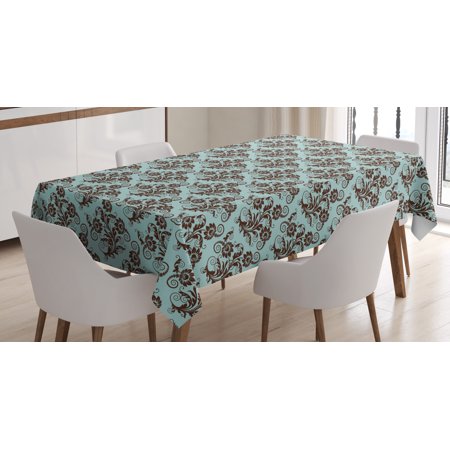 

Art Nouveau Tablecloth Vintage Swirls Vibrant Foliage Damask Style Classic Renaissance Rectangular Table Cover for Dining Room Kitchen 52 X 70 Inches Seal Brown and Pale Blue by Ambesonne