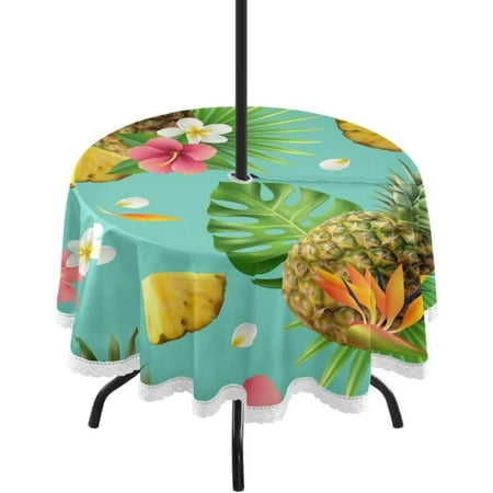

Hyjoy Pineapple Outdoor Round Tablecloth Waterproof Stain-Resistant Non-Slip Circular Tablecloth 60 Inch with Umbrella Hole and Zipper for Tabletop Backyard Party BBQ Decor