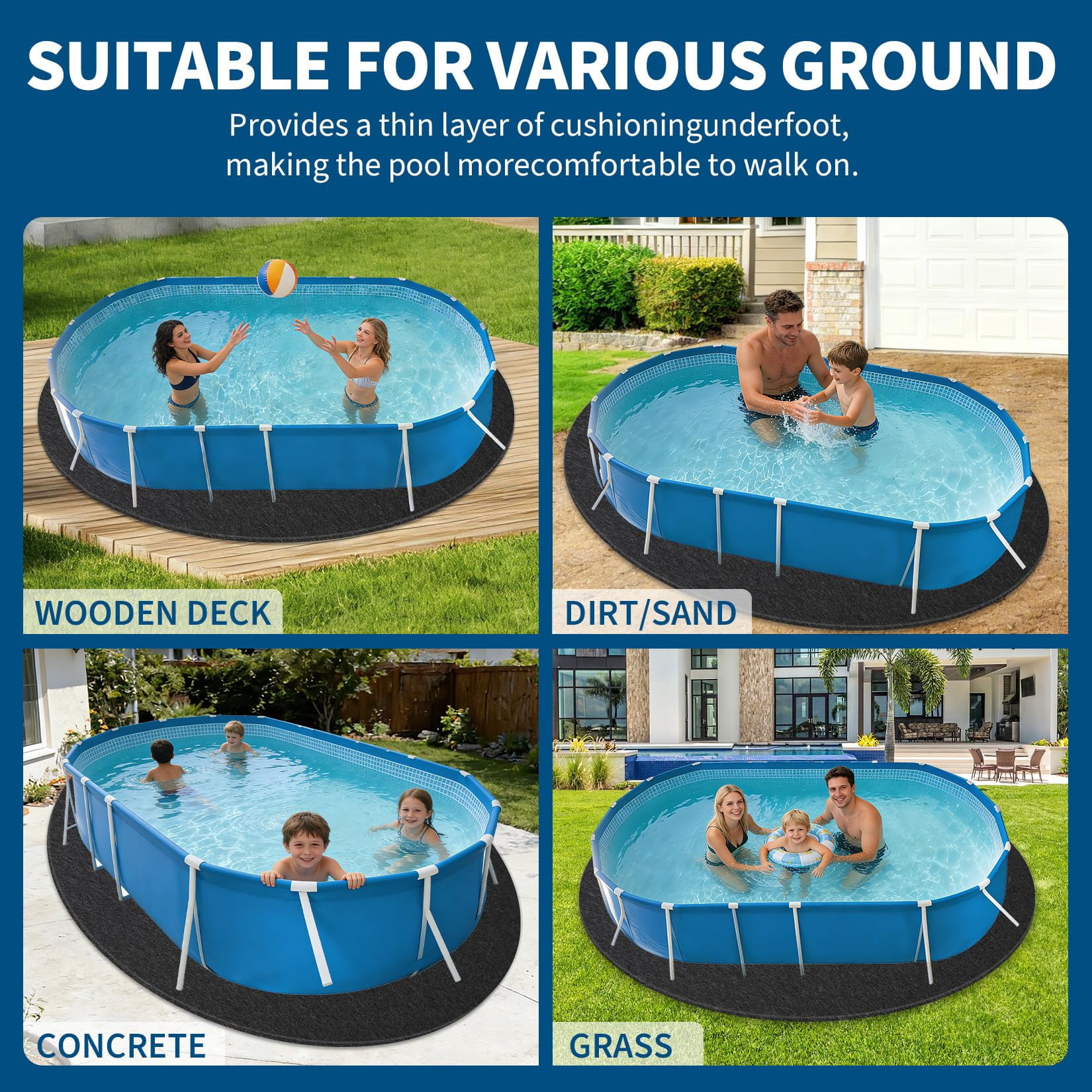 Non-Woven Pool Liner Pad,16x32 Heavy Duty Geotextile Fabric for Above Ground Pools, Puncture & Weed Barrier, Eco-Friendly, Multiple Sizes for Oval