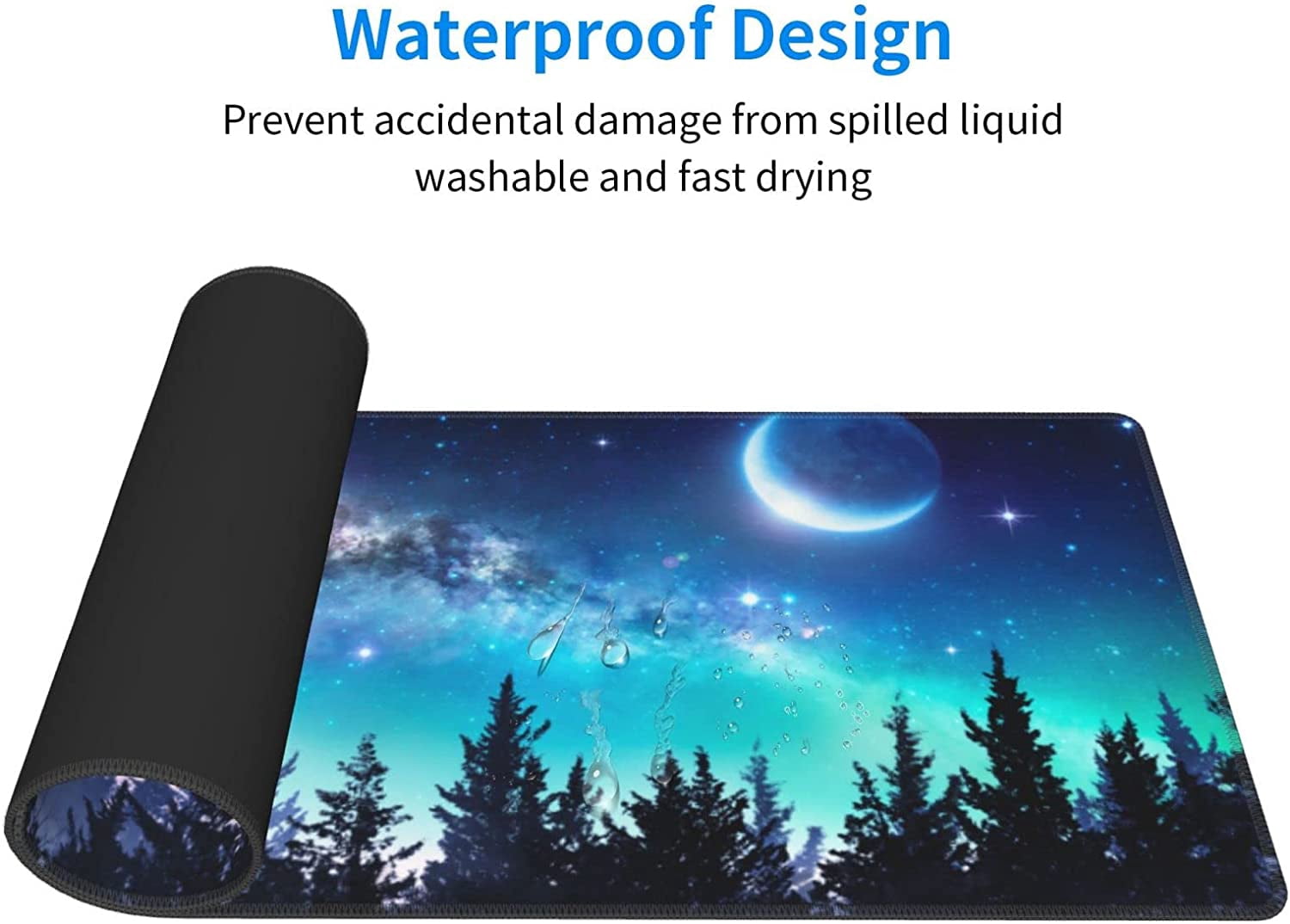 Galaxy XL Large Gaming Mouse Pad, Full Desk Mousepad with Milky Way and Moon in Night Forest, Extended Big Computer Mat for Desk, Non Slip Long Deskpad for Men Office (Blue, 31.5*11.8 in)
