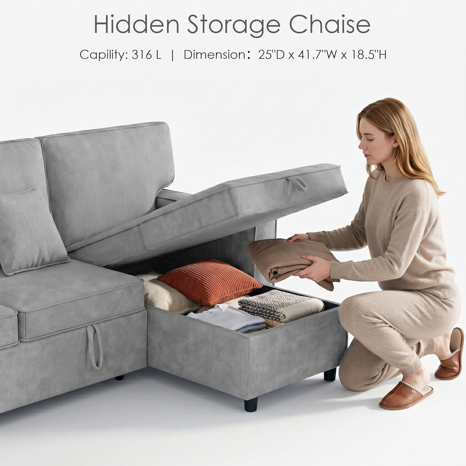 avobird 89'' Pull Out Sofa Bed, L Shaped Sleeper Sofa with Flip-Down Center Console & Charging Ports, Chenille Convertible Sofa for Apartment/Living Room, Light Gray