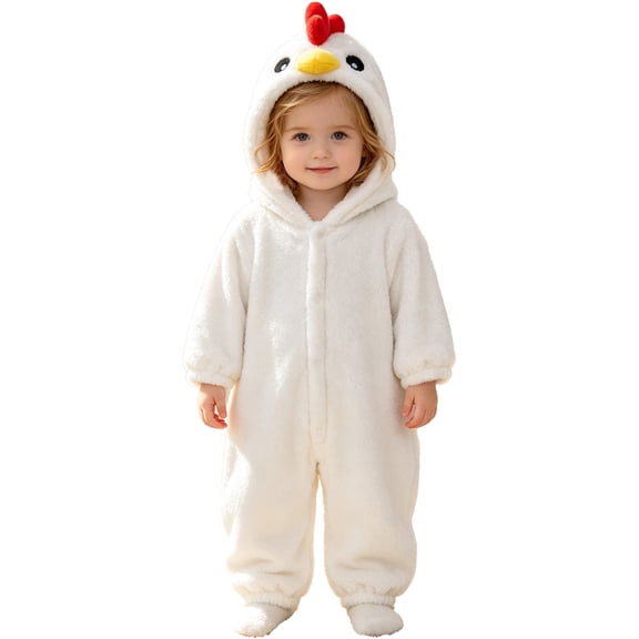 PFWOWB Baby Chicken Costume Hooded Jumpsuit with Fuzzy Texture and Raised Beak Detail (White,18-24 Months)