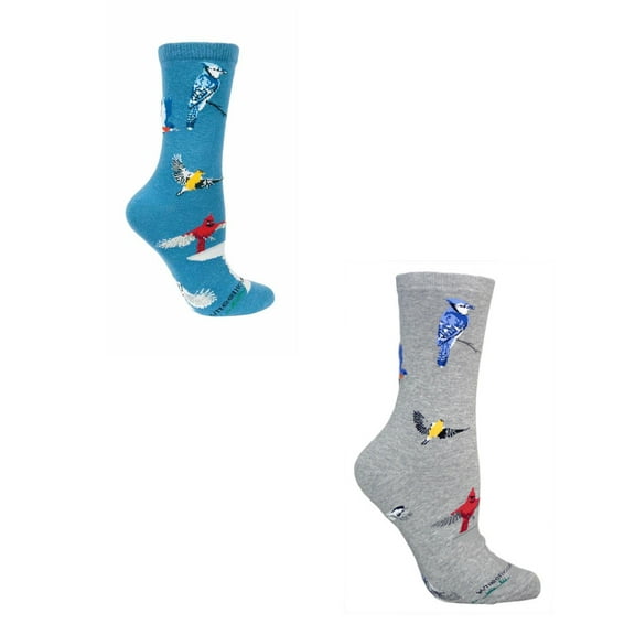 Bundle 2 Items: Backyard Birds on Blue and on Grey Cotton Ladies Socks
