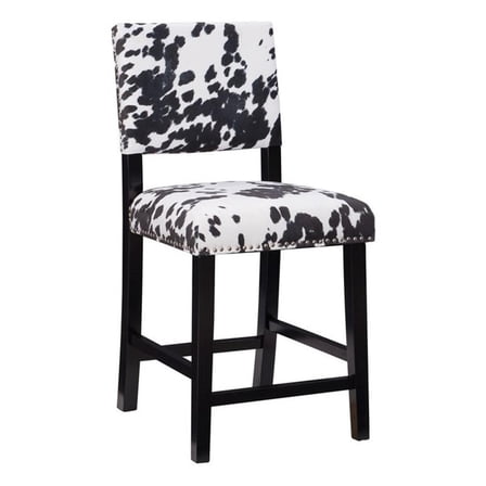 Maklaine 24" Cow Print Counter Stool with Silver Nailheads in Black Wood