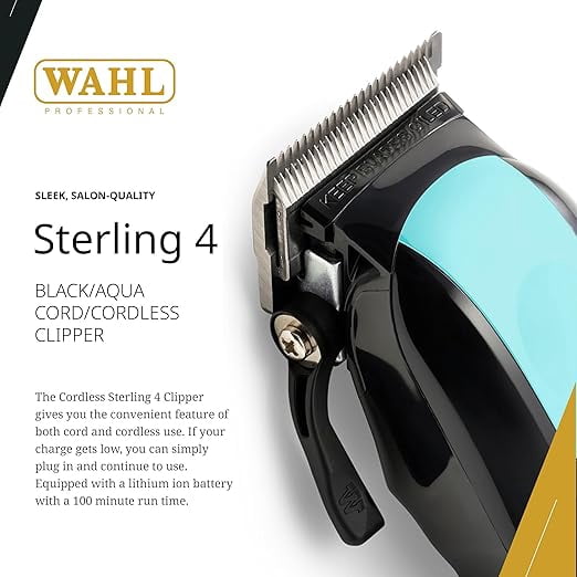 Wahl Professional, Cordless Hair Clipper, Sterling 4, Black/Aqua