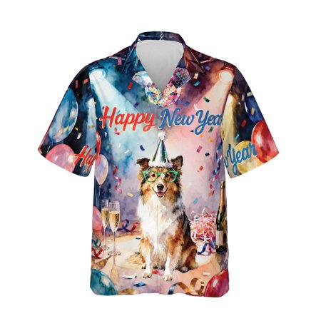 Happy New Year Shetland Sheepdog Chills on Year-End Party Hawaiian Shirt Breathable Summer Unisex Merch Sheltie Dog Lover Gifts - 12023