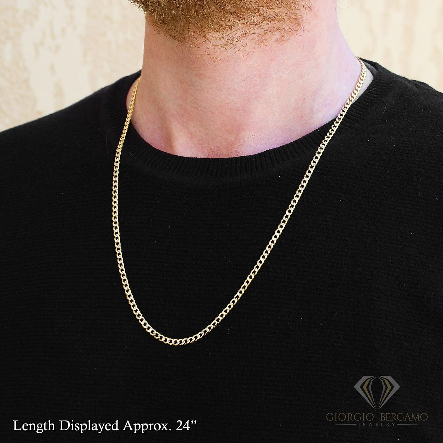 925 Italian Sterling Silver 3.5mm Solid Cuban Diamond Cut Chain, FREE Microfiber Cloth, ITProLux Yellow Gold Plated Pave Curb Link Mens Womens Necklace, Giorgio Bergamo