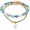 AQUAMARINA, variant on 14k Gold Plated Stone combine with Pearl Handmade Elastic Two Pcs Bracelet for, Crystal, Style T7837