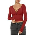 thumbnail image 2 of Dagugfen Crop Tops for Women Long Sleeve Button Deep V Neck Tunic Slim Fitted Low Cut Going out Tops, 2 of 7