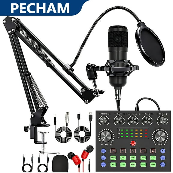 Pecham Podcast Equipment Bundle, Condenser Microphone with V8s Voice Changer, Studio Condenser Microphone Perfect for Podcasting, Recording, Singing, Streaming, Gaming, YouTube, TikTok