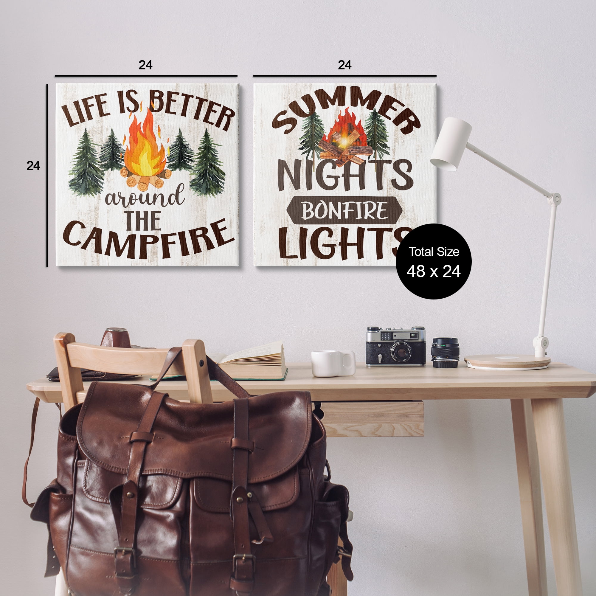 Stupell Industries Summer Nights Campfire Text & Numbers Painting Wrapped Canvas Art Print Wall Art, 24 x 24, Set of 2