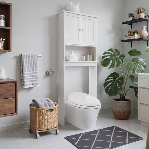 GORZING Over The Toilet Storage Cabinet, Behind Toilet Bathroom Organizer with Adjustable Shelves, Wooden Above Toilet Storage Shelf, Space Saver for Restroom, Bathroom, Laundry
