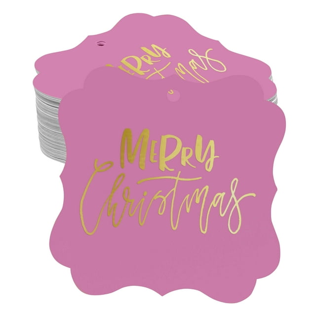 Inkdotpot Real Gold Foil Merry Christmas Tags Favor Bracket Shape Hang Pack Of 50 Paper Tags