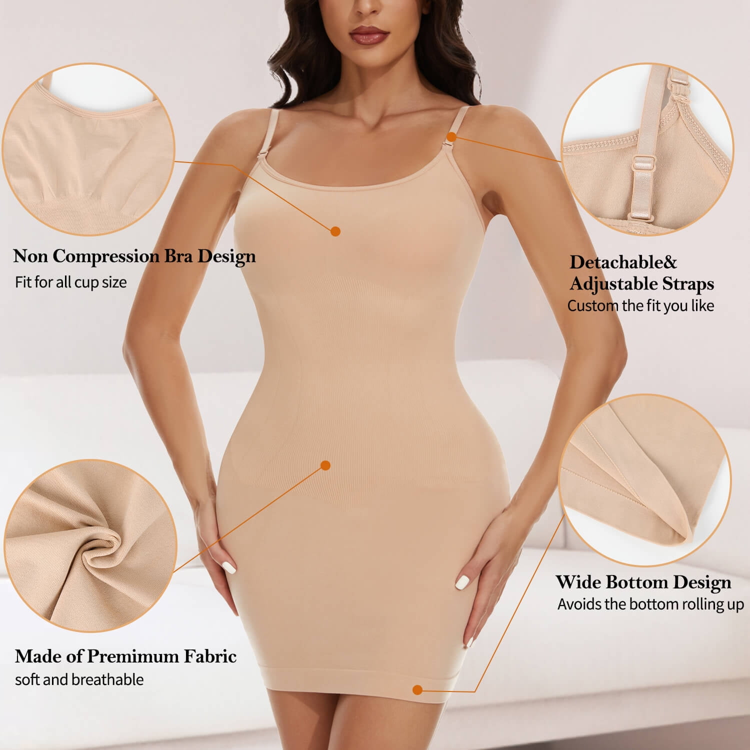 MANIFIQUE 2 Packs Shapewear Slips for Under Dresses Women's Tummy Control  Body Shaper Slimming Seamless Cami Slip 