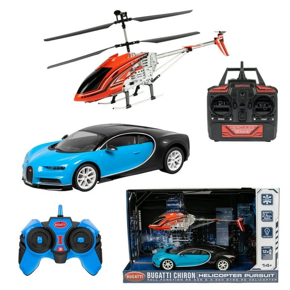 Bugatti Chiron Remote Control Car & 3.5 Channel Gyro Helicopter Pursuit Set